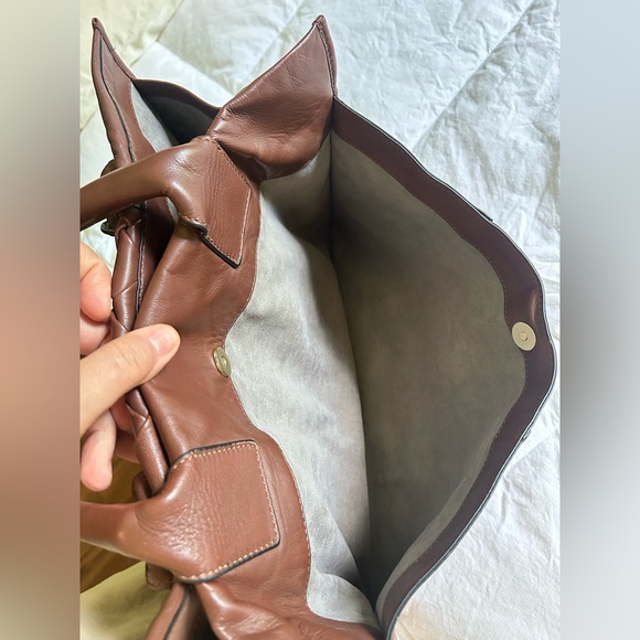 Vince Camuto Brown Leather Tote with Basketweave Design - Picture 5 of 11